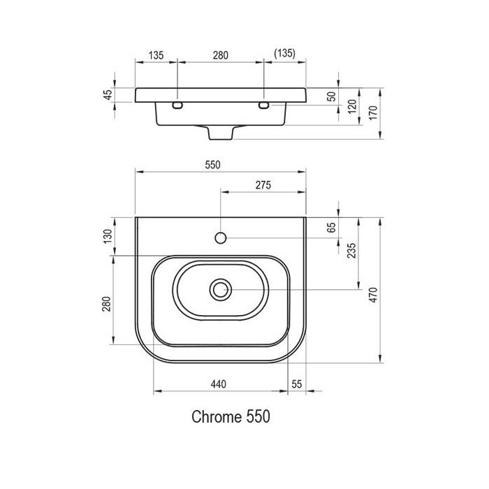 Washbasin RAVAK Chrome 550 x 470 mm
