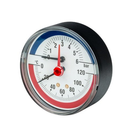 Thermomanometer horizontal WATTS 80 mm, 0-120° C, 0-6 bar