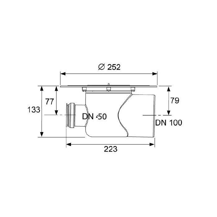 Trap horizontal TECEdrainpoint S DN 100 with "dry" siphon