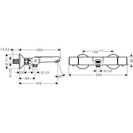 Termostata vannas - dušas jaucējkrāns HANSGROHE Ecostat Universal, 13123000