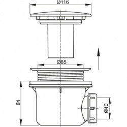 Sifona duša paplātei ALCAPLAST 116 mm