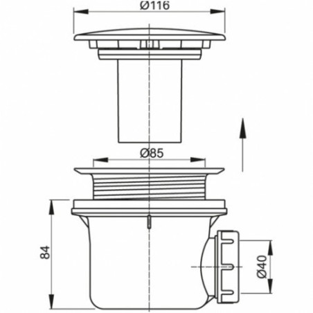 Sifona duša paplātei ALCAPLAST 116 mm
