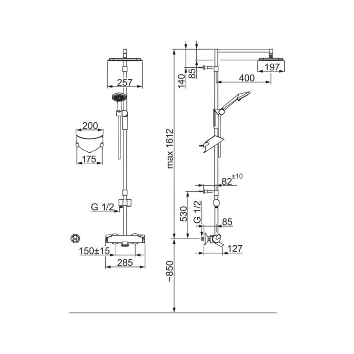 Thermostatic shower system ORAS Optima with beak, 7193U