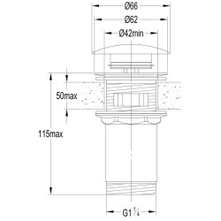 Bottom valve Click Clack OMNIRES with overflow, antique-copper