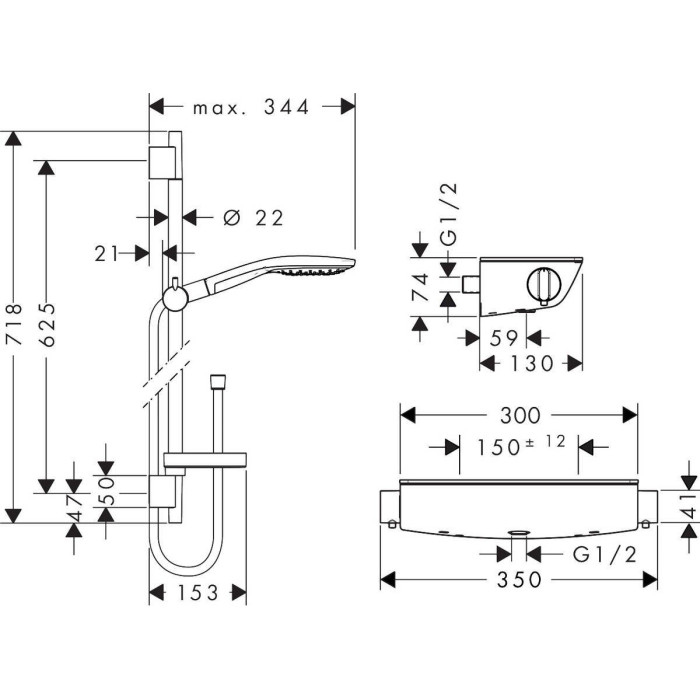 Thermostatic mixer HANSGROHE Ecostat Select with 65 cm shower stand Raindance Select S, 27036000
