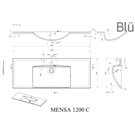 Мебель - подвесной каменный умывальник BLU Mensa, 1200 x 460 мм