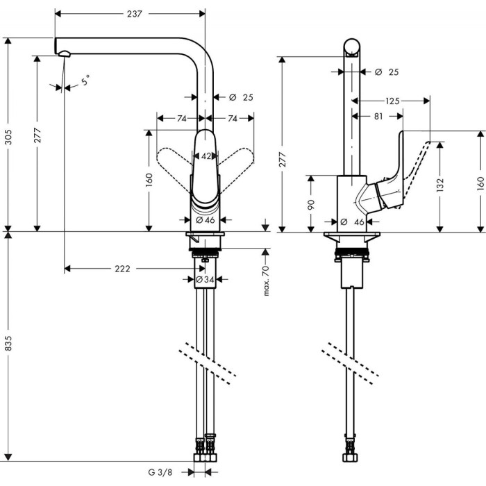 Faucet kitchen-sink with a high lever HANSGROHE Focus, 31817800