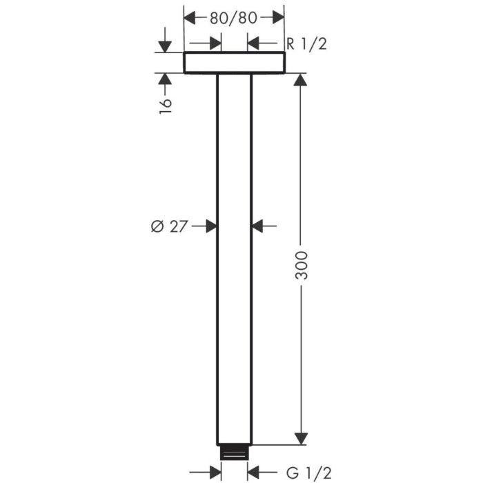 Dušas turētājs no griestiem HANSGROHE 30 cm, 27388000