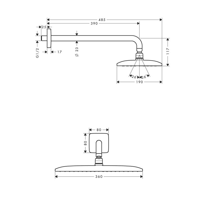 Stacionari dušo galvutė HANSGROHE 360 x 190 mm, 27376000