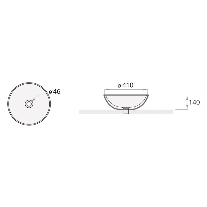 Stone mass built-in washbasin PAA Round Silk, Graphite, 410 mm