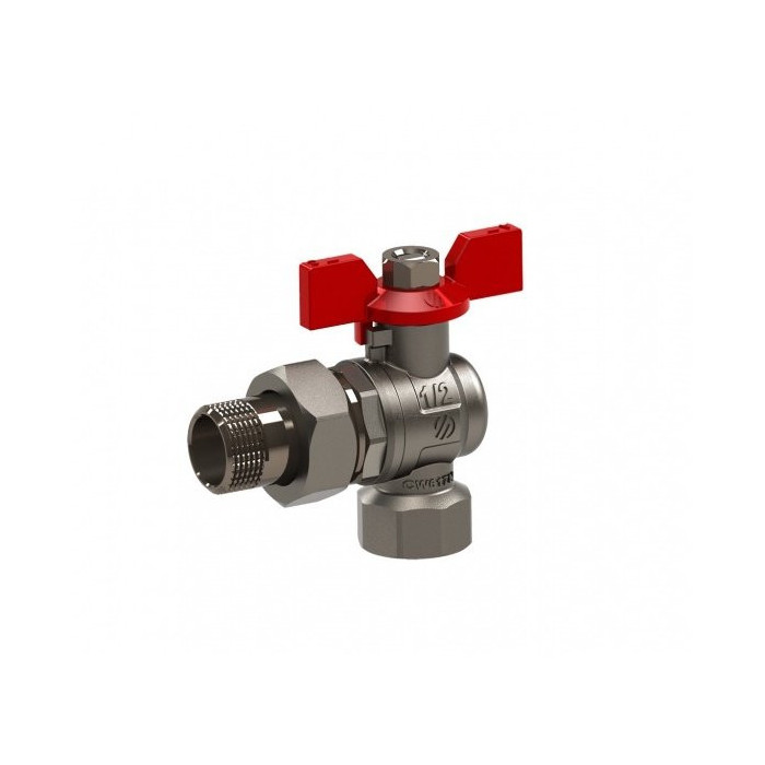 Шаровой кран угловой с разборной гайкой 1/2"" в/наружу. АРКО Сена, ручка Трампа