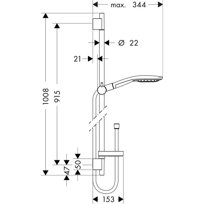 Dušas stendu komplekti HANSGROHE Raindance select S150 / Unica's puro, ar ziepju kasti, 27803000