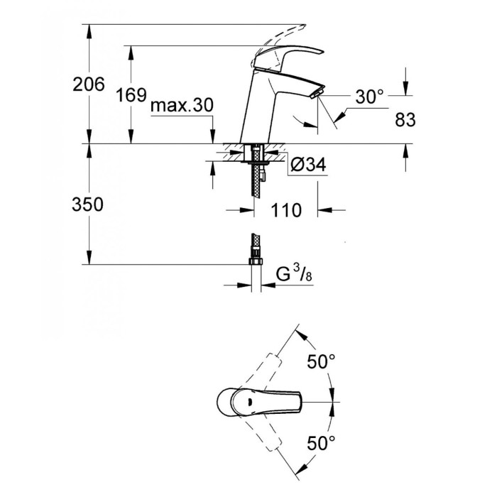 Смеситель для умывальника GROHE EuroSmart, 23324001