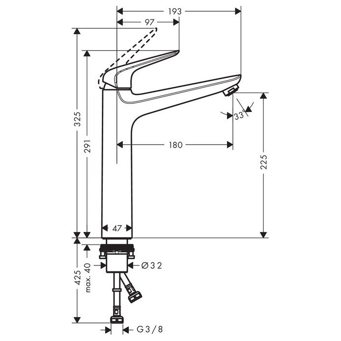 Valmusegisti kõrgus HANSGROHE Novus 230, 71124000
