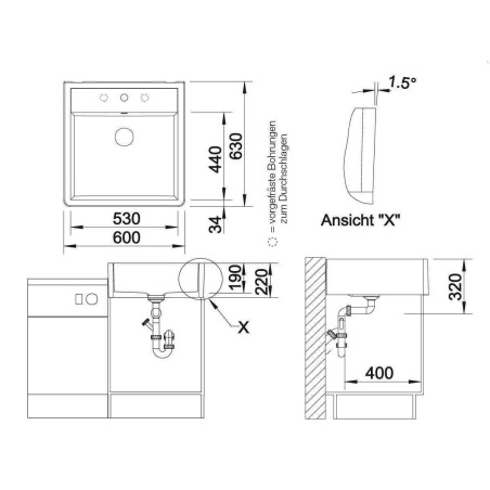 Ceramic sink BLANCO PANOR 60, 60x63 cm, White, glossy
