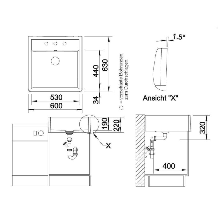 Ceramic sink BLANCO PANOR 60, 60x63 cm, White, glossy