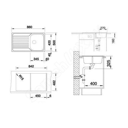 Nerūsējošā tērauda izlietne BLANCO TYPE 45 S, 86x50 cm, matēta virsma