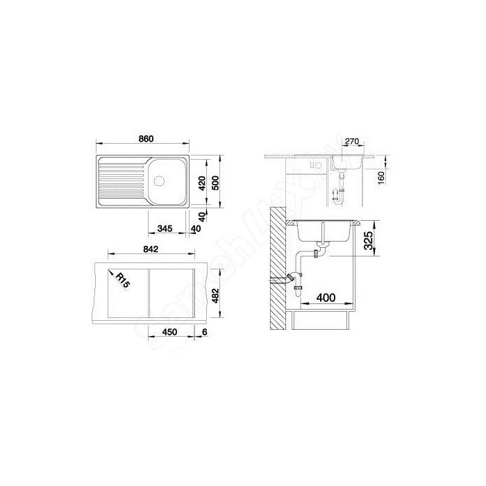 Nerūsējošā tērauda izlietne BLANCO TYPE 45 S, 86x50 cm, matēta virsma