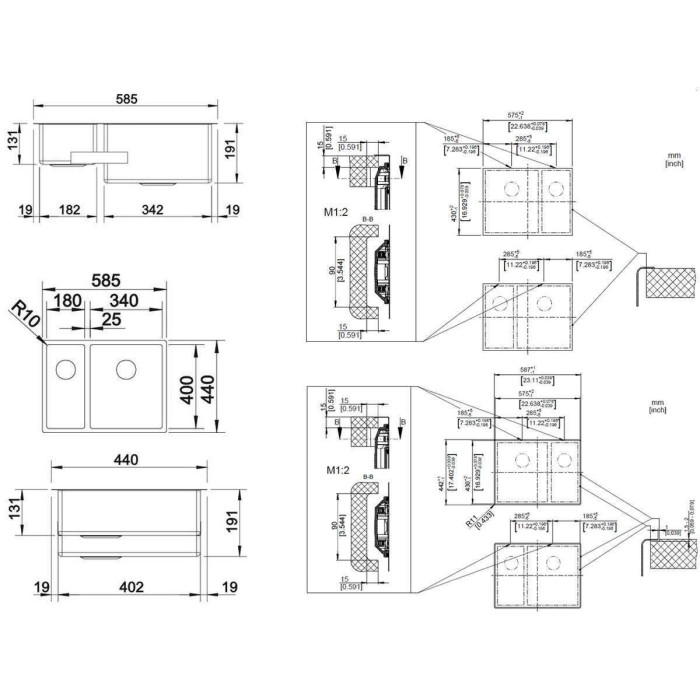Po stalviršiu montuojama plautuvė BLANCO CLARON 340/180-U, dubuo kairėje, 58,5x44 cm