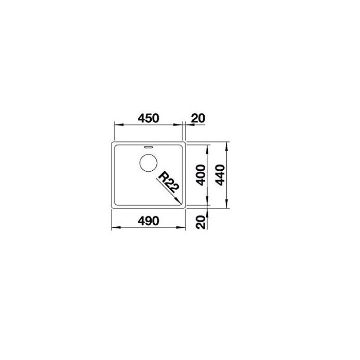 Under-countertop sink BLANCO ANDANO 450-U, 49x44 cm, No eccentric valve