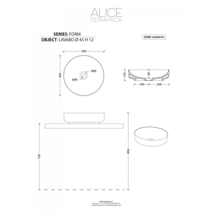 Washbasin built in ALICE CERAMICA Form 45 cm