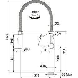 Kitchennis (sink) mixer FRANKE PESCARA XL, with a flexible beak, stainless steel body