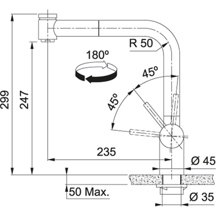 Kitchennis (sink) mixer FRANKE ATLAS NEO, with retractable hose, stainless steel housing