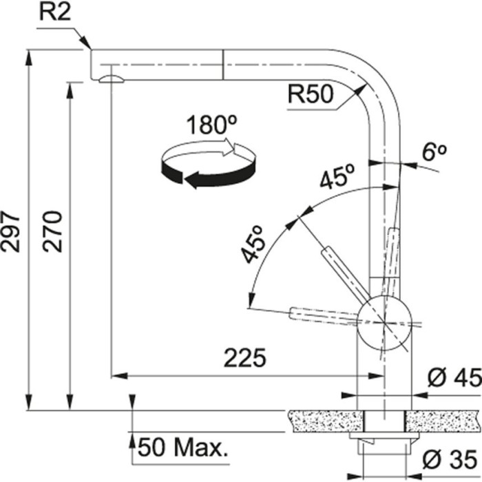 Kitchennis (sink) mixer FRANKE ATLAS NEO, with retractable hose and Laminarstrahl technology