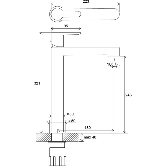 Washbasin faucet tall RAVAK Puri, no transfusion