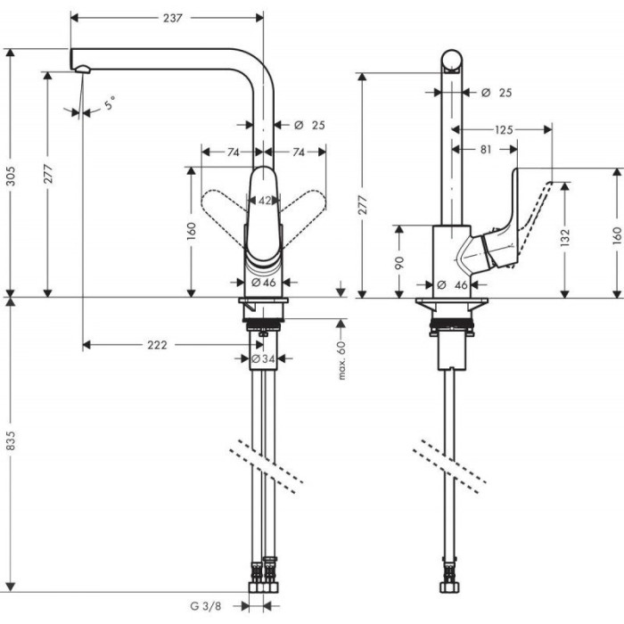 Kitchennis (valamu) kraan suure hoovaga HANSGROHE Focus, 31817670