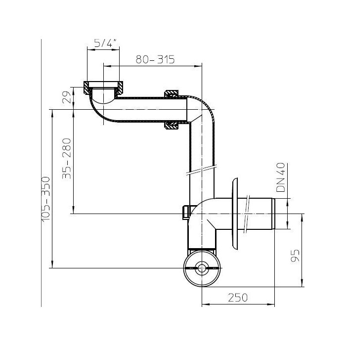 Sifona vietas taupīšana izlietnei ar grimstu, bez vārsta HL 1 1/4"" x 40 mm, HL137/40