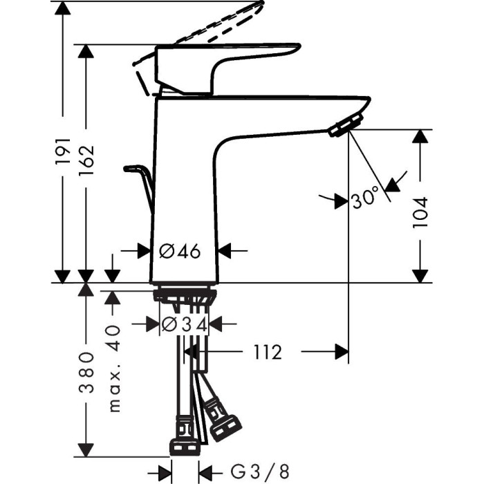 Washbasin faucet with bottom valve HANSGROHE Talis E 110, 71710670