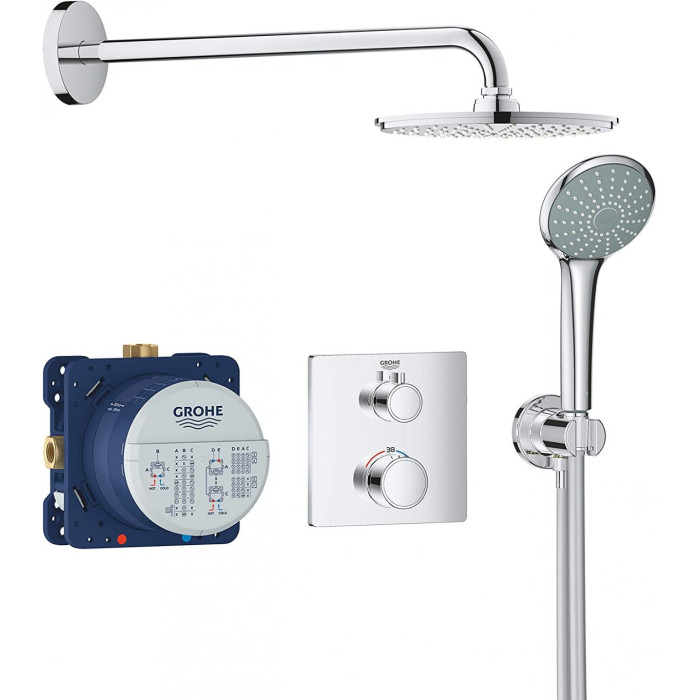 Seinaalune dušisüsteem GROHE Grohtherm Cosmopolitan 210 termostaadiga, 34734000