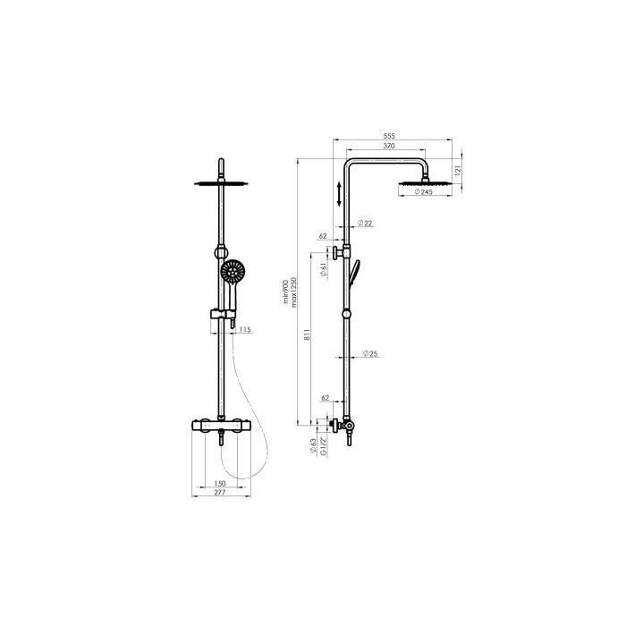 Душевой набор RUBINETA OLO (BK) + THERMO-15 (BK)