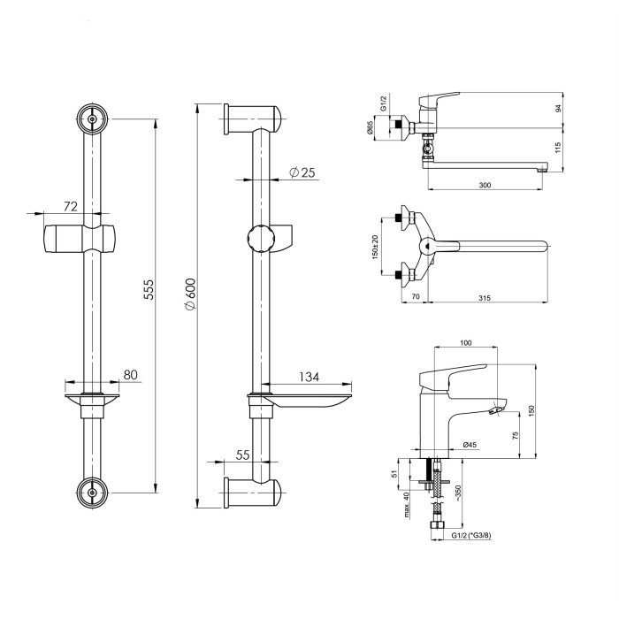 A set of faucets for a bath rubineta Uno-12/C + uno-18 + variant-delta