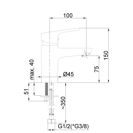 Izlietnes jaucējkrāns RUBINETA Uno-18 (WT)