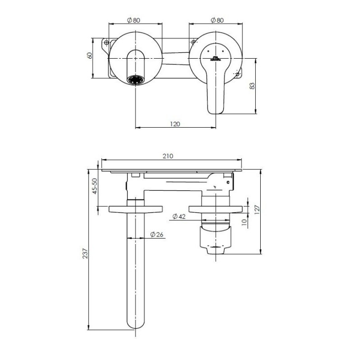Pre-wall mixer RUBINETA Torino-1F