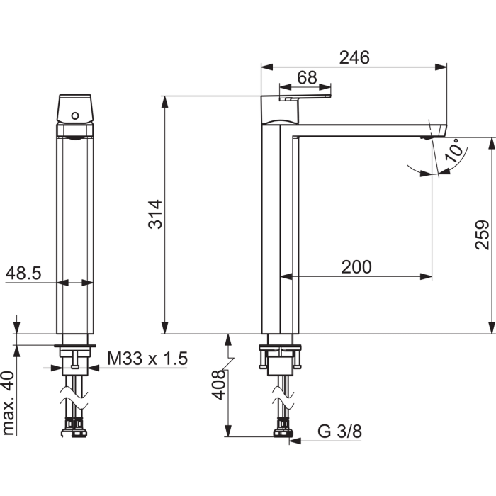 Washbasin faucet ORAS Stela 259 mm, 4801F