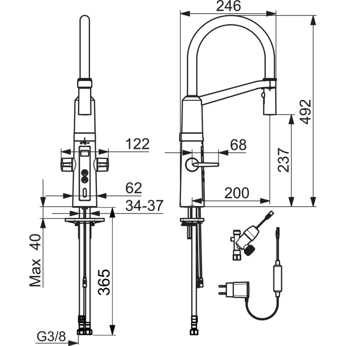 Kitchen faucet with valve for dishwasher ORAS Optima, 2729F