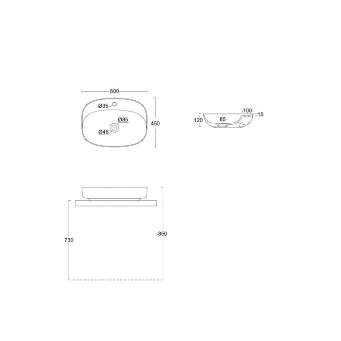 Кастрюля для тела для умывальника ALICE CERAMICA Lavabo Form Ovale 60 x 45