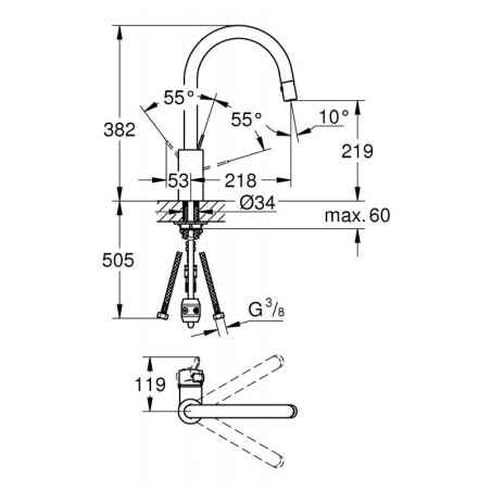 Virtuvės (plautuvės) maišytuvas su dušeliu GROHE Eurosmart Cosmo, 31481001