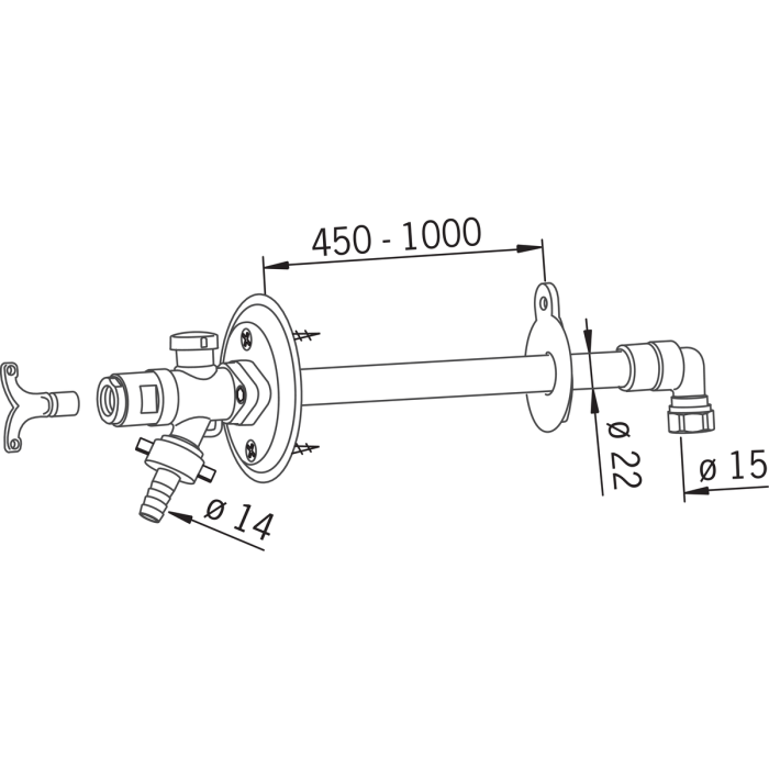 Nesasalstošs āra krāns GAISS sienām 450 / 1000 mm biezām, 431515