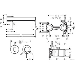 Valamu seina sisse kraan koos seina sisse paigaldatava osaga HANSGROHE Finoris 76050670 + 13622180