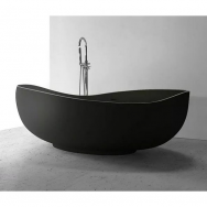 Akmens masės vonia MEPA Bend Matt-Black 184 x 112 cm su juodu matiniu sifonu