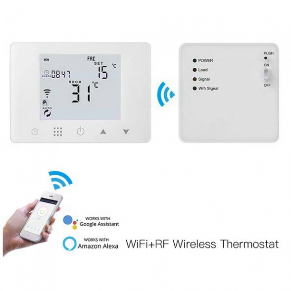 Belaidis grindų šildymo valdymo komplektas Wi-Fi su virštinkiniu baltu patalpos termostatu 3