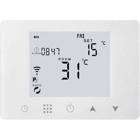 Belaidis grindų šildymo valdymo komplektas Wi-Fi su virštinkiniu baltu patalpos termostatu 1