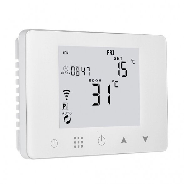 Belaidis virštinkinis patalpos termostatas Wi-Fi, baltas