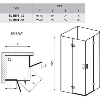 Dušo kabina RAVAK SmartLine SMSRV4 (Įvairių dydžių pasirinkimas) 5