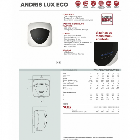 Elektrinis vandens šildytuvas ARISTON Andris Lux Eco 30/5, virš plautuvės 5