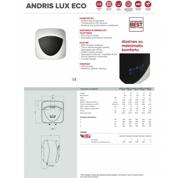 Elektrinis vandens šildytuvas ARISTON Andris Lux Eco 30/5, virš plautuvės 2